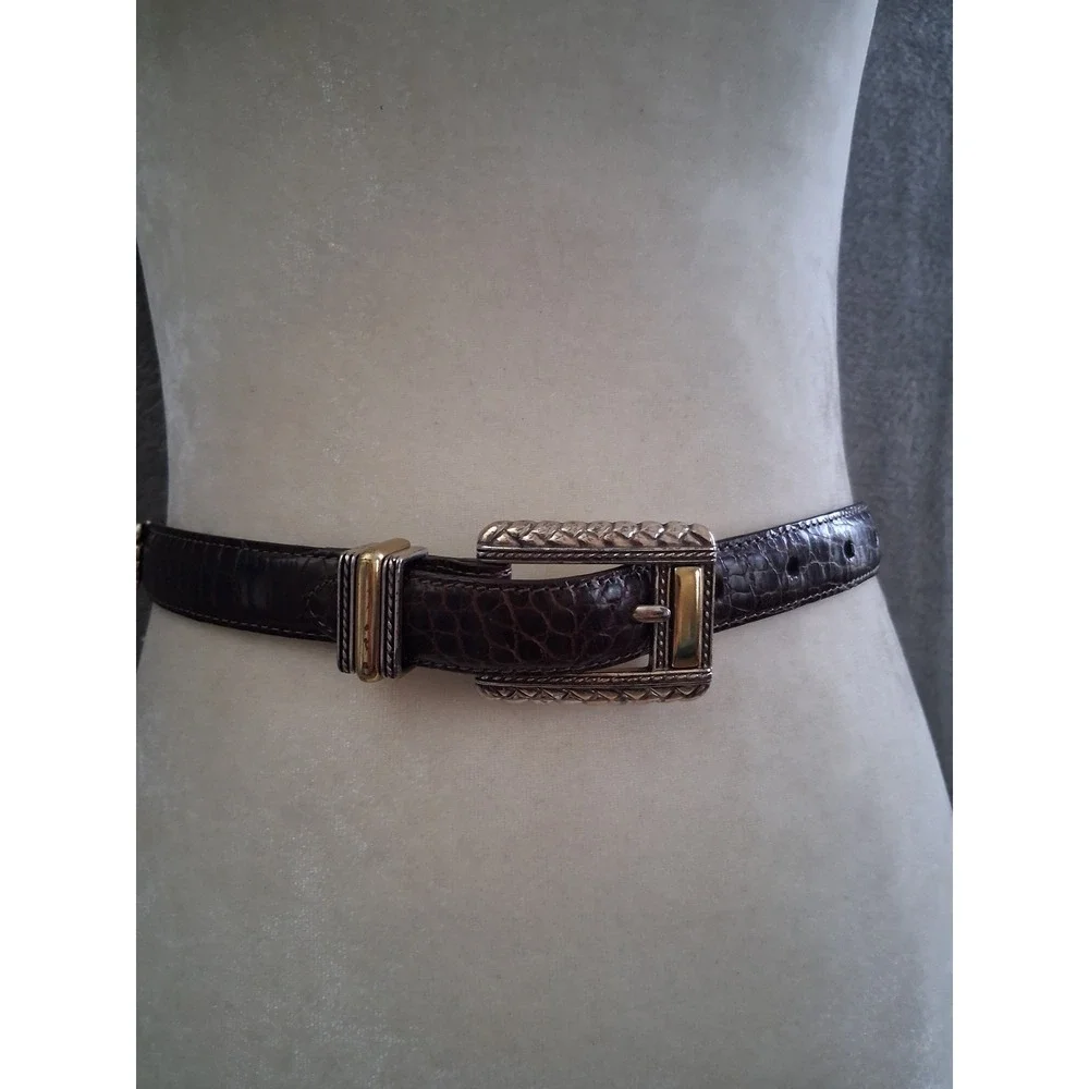 Brighton Belt Womens Sm Brown Croco Leather Mixed Metal Western Boho 44209